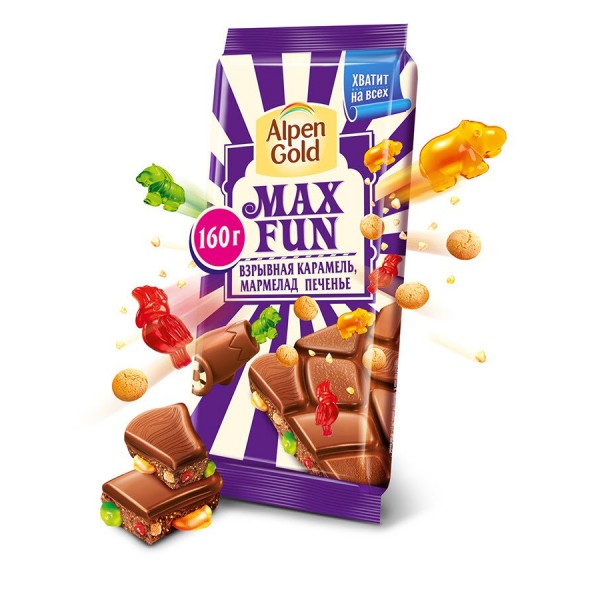 Шоколад Alpen Gold Max Fun «Взрывная карамель, мармелад, печенье»